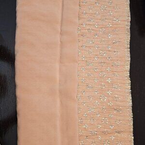 Silk pale pink scarf w/silver glitter monogram